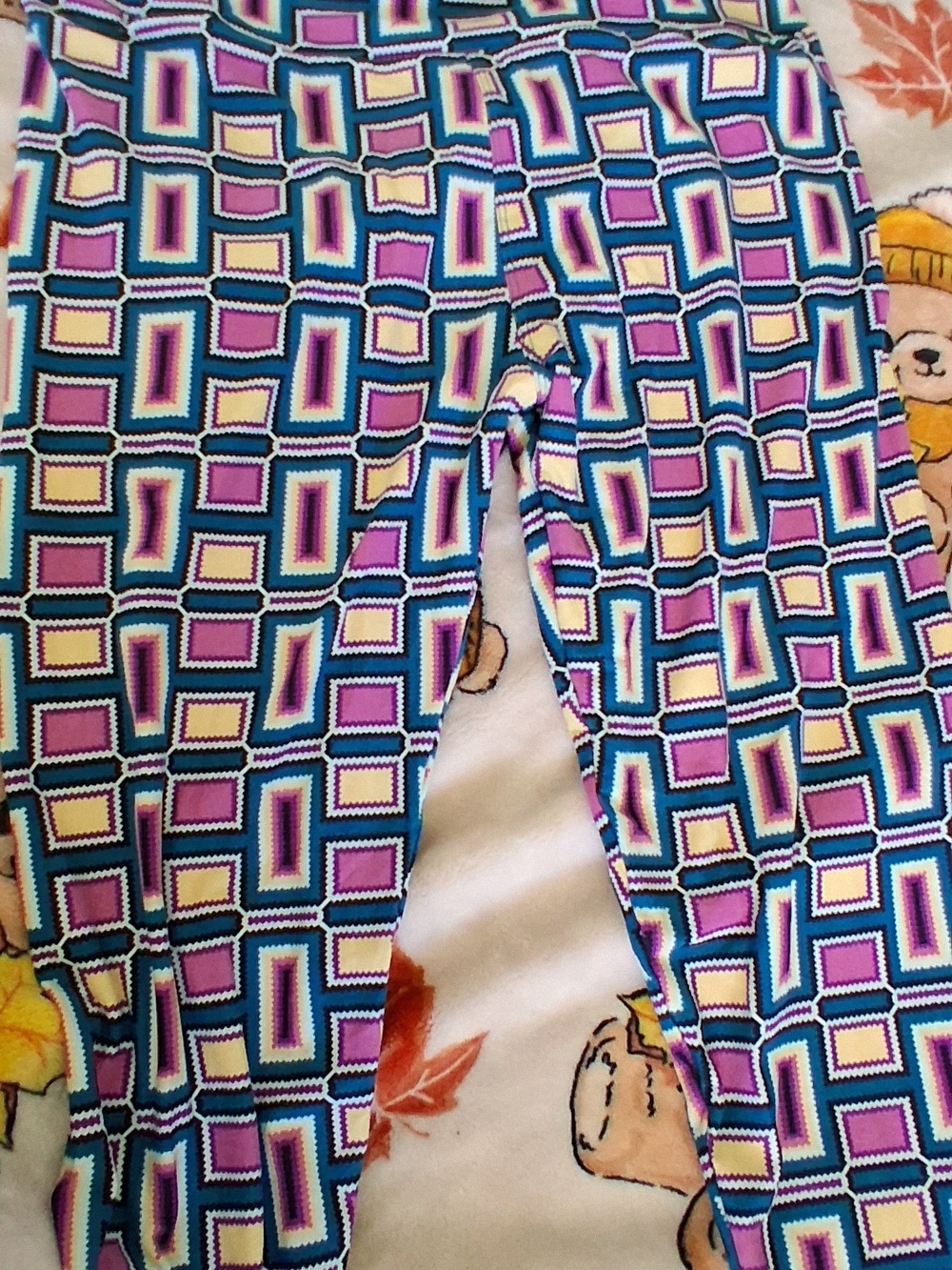 LuLaRoe Geometric Print Leggings in Purple, Blue & Cream